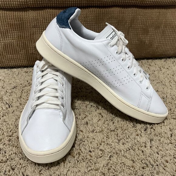 Adidas Advantage Clean White Leather Sneakers With Navy Heel Accent mens 12 - Picture 11 of 14